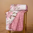 HUESLAND 100% Cotton Reversible Single Dohar Cotton | Soft Cambric Weave, All Weather Light Comforter AC Dohar | 56 x 89 inches, Blushing Blooms - White, Pink & Green
